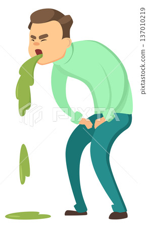 Vomiting man cartoon character. Food poisoning icon Vomiting man cartoon character. Food poisoning icon 137010219