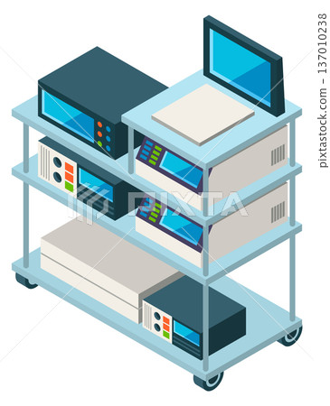 Ultrasound machine. Medical room apparatus isometric icon 137010238