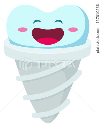 Tooth implant cartoon mascot with happy smile face 137010288