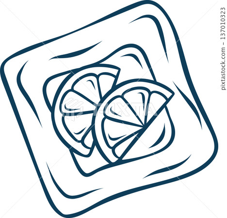 French square puff pastry with lemon, simple doodle style and sketch with blue lines. Hand-drawn pastry illustration for bakery menus or patisserie branding French square puff pastry with lemon, simple doodle style and sketch with blue lines. Hand-drawn pastry illustration for bakery menus or patisserie branding 137010323