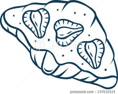French croissant with strawberries, simple Mediterranean blue style, doodle and sketch. Hand-drawn pastry illustration for bakery menus or patisserie branding 137010325