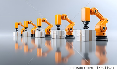 A series of robotic arms engaged in precision tasks in an automated industrial setting, showcasing advanced technology and efficiency in modern manufacturing processes. A series of robotic arms engaged in precision tasks in an automated industrial setting, showcasing advanced technology and efficiency in modern manufacturing processes. 137011023