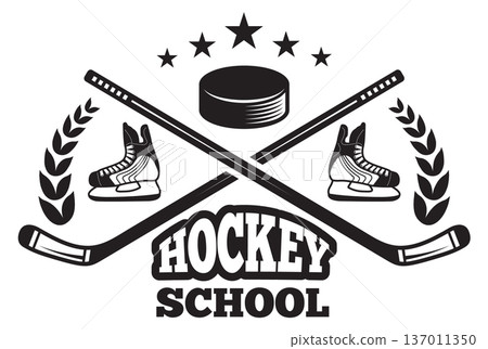 Hockey school logo. Vintage sport activity emblem 137011350
