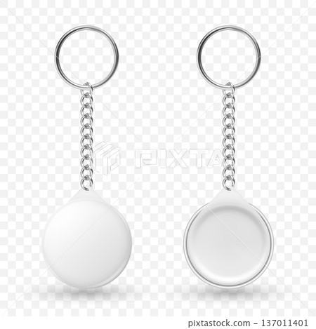 Vector 3d Realistic Blank Keychain Tag Set. Round Key Ring with Chain. Empty Keychain Pendant Mockup. White Keychain Label. Keychain, Keyring, Tag, Mockup Vector 3d Realistic Blank Keychain Tag Set. Round Key Ring with Chain. Empty Keychain Pendant Mockup. White Keychain Label. Keychain, Keyring, Tag, Mockup 137011401