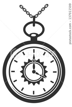Chronometer hanging on chain. Retro pocket clock icon Chronometer hanging on chain. Retro pocket clock icon 137011509