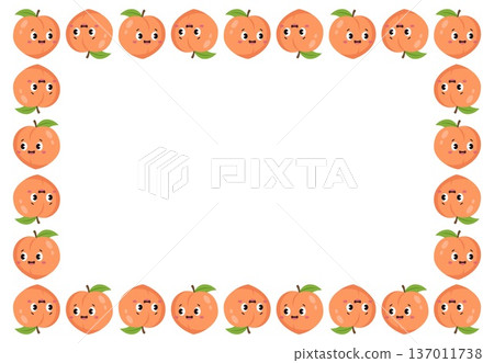 Cute kawaii peach characters rectangular border frame template 137011738