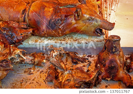 Roasted pork sold on local fair 137011767