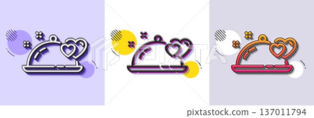 Romantic dinner line icon. Halftone dotted pattern. Gradient icon with grain shadow. Valentines day restaurant food sign. Couple relationships symbol. Line romantic dinner icon. Vector 137011794
