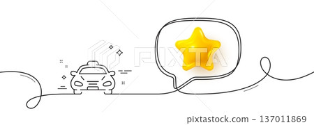 Taxi cab transport line icon. Continuous line with 3d star. Car vehicle sign. Taxicab driving symbol. 3d star in speech bubble. Taxi single line ribbon. Loop curve pattern. Vector Taxi cab transport line icon. Continuous line with 3d star. Car vehicle sign. Taxicab driving symbol. 3d star in speech bubble. Taxi single line ribbon. Loop curve pattern. Vector 137011869