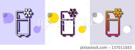Single chamber refrigerator line icon. Halftone dotted pattern. Gradient icon with grain shadow. Fridge sign. Freezer storage symbol. Line refrigerator icon. Various designs. Vector 137011883