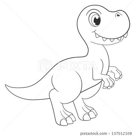 Cute t-rex baby animal. Dinosaur line drawing Cute t-rex baby animal. Dinosaur line drawing 137012109