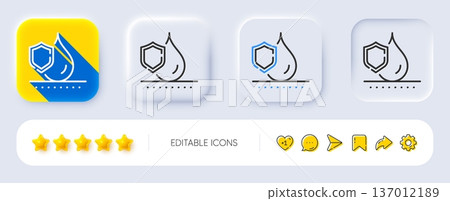 Waterproof line icon. Neumorphic, Flat shadow, 3d buttons. Water resistant sign. Drop protection symbol. Line waterproof icon. Social media icons. Vector Waterproof line icon. Neumorphic, Flat shadow, 3d buttons. Water resistant sign. Drop protection symbol. Line waterproof icon. Social media icons. Vector 137012189