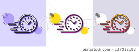 Fast delivery line icon. Halftone dotted pattern. Gradient icon with grain shadow. Time sign. Line fast delivery icon. Various designs. Vector 137012198