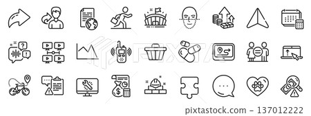 Accounting, Fraud and Pets care line icons pack. Share, Message, Paper plane icons. Voicemail, Arena, Internet document web icon. Capsule pill, Equality, Businessman run pictogram. Vector 137012222
