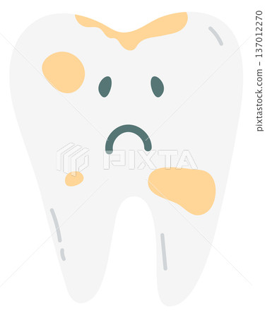 Dirty tooth with sad face expression. Dental hygiene 137012270