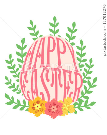 A floral Happy Easter poster with an Easter egg. Banner, poster, or greeting card with a trendy font. Creative card. A floral Happy Easter poster with an Easter egg. Banner, poster, or greeting card with a trendy font. Creative card. 137012276