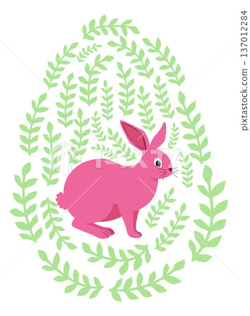 An Easter egg with a painted Easter bunny and floral designs. Kids egg game. He is risen, Happy Easter An Easter egg with a painted Easter bunny and floral designs. Kids egg game. He is risen, Happy Easter 137012284
