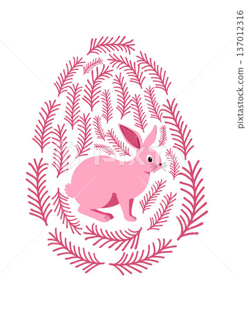 An Easter egg with a painted Easter bunny and floral designs. Kids egg game. He is risen, Happy Easter An Easter egg with a painted Easter bunny and floral designs. Kids egg game. He is risen, Happy Easter 137012316