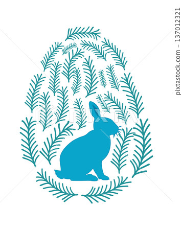 An Easter egg with a painted Easter bunny and floral designs. Kids egg game. He is risen, Happy Easter 137012321