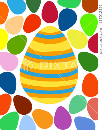 A framed poster with brightly colored Easter eggs. Banner, poster, or greeting card with the inscription A framed poster with brightly colored Easter eggs. Banner, poster, or greeting card with the inscription 137012331