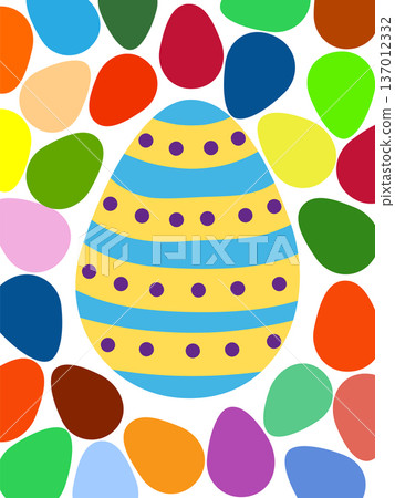 A framed poster with brightly colored Easter eggs. Banner, poster, or greeting card with the inscription A framed poster with brightly colored Easter eggs. Banner, poster, or greeting card with the inscription 137012332