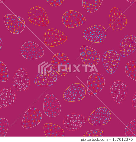 Seamless pattern with Easter eggs, outline design. A vibrant seamless background for Easter designs, featuring cute patterned eggs with polka dots Seamless pattern with Easter eggs, outline design. A vibrant seamless background for Easter designs, featuring cute patterned eggs with polka dots 137012370