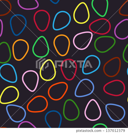 Seamless pattern with Easter eggs, outline design. A vibrant seamless background for Easter designs, featuring cute patterned eggs with polka dots 137012379