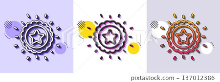 Winner star line icon. Halftone dotted pattern. Gradient icon with grain shadow. Award medal sign. Best achievement symbol. Line winner star icon. Various designs. Vector 137012386