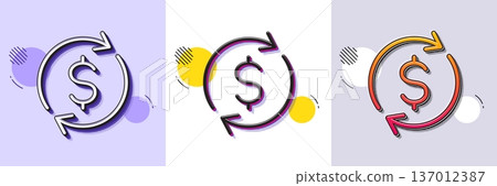 Currency exchange line icon. Halftone dotted pattern. Gradient icon with grain shadow. Money Transfer sign. Dollar in rotation arrow symbol. Line dollar exchange icon. Various designs. Vector 137012387