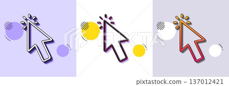 Mouse cursor line icon. Halftone dotted pattern. Gradient icon with grain shadow. Click action sign. Arrow pointer symbol. Line cursor icon. Various designs. Vector 137012421