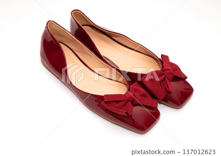 Red patent leather shoes on white Red patent leather shoes on white 137012623