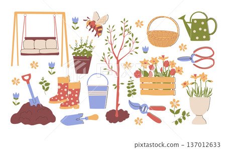 Gardening Tools and Plants Set Gardening Tools and Plants Set 137012633