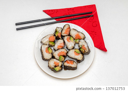 Sushi with red paper napkin 137012753