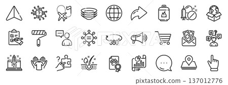 Gas cylinder, Artificial intelligence and Market sale line icons pack. Share, Message, Paper plane icons. Users chat, Quiz test, Cursor web icon. Vector 137012776