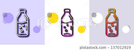 Water bottle line icon. Halftone dotted pattern. Gradient icon with grain shadow. Soda aqua drink sign. Liquid symbol. Line water bottle icon. Various designs. Vector 137012929