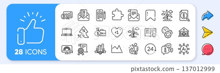 Mail newsletter, Puzzle and Notebook line icons. Interest rate, AI generate, Inflation icons. Pack of Bitcoin chart, Lgbt, Technical info icon. Search, Employee, Teamwork chart pictogram. Vector Mail newsletter, Puzzle and Notebook line icons. Interest rate, AI generate, Inflation icons. Pack of Bitcoin chart, Lgbt, Technical info icon. Search, Employee, Teamwork chart pictogram. Vector 137012999