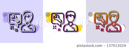 Spanner tool line icon. Halftone dotted pattern. Gradient icon with grain shadow. Repairman service sign. Fix instruments symbol. Line repairman icon. Various designs. Vector 137013029