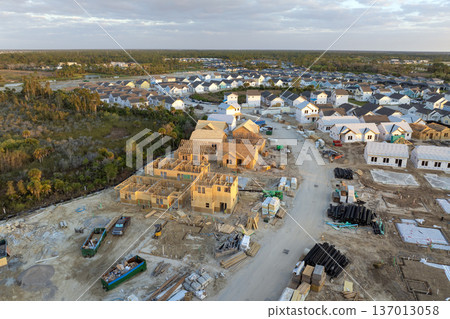 Houses under construction in American suburbs. Development of residential housing. Real estate market in the USA 137013058