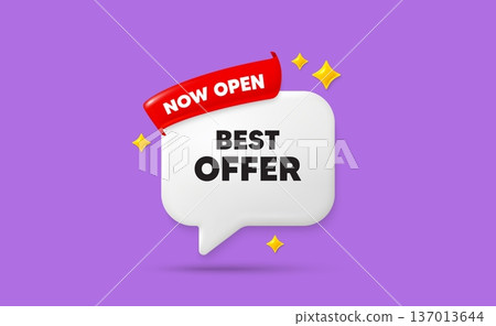 Best offer ribbon speech bubble. Now open flag ribbon. Best offer tag. Special price Sale sign. Advertising Discounts symbol. 3d sparkle stars speech bubble. Vector Best offer ribbon speech bubble. Now open flag ribbon. Best offer tag. Special price Sale sign. Advertising Discounts symbol. 3d sparkle stars speech bubble. Vector 137013644