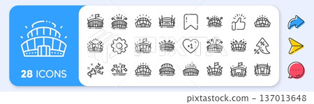 Sports stadium line icons. Interest rate, AI generate, Inflation icons. Ole chant, arena football, championship architecture. Arena stadium, sports competition, event flag icons. Vector Sports stadium line icons. Interest rate, AI generate, Inflation icons. Ole chant, arena football, championship architecture. Arena stadium, sports competition, event flag icons. Vector 137013648