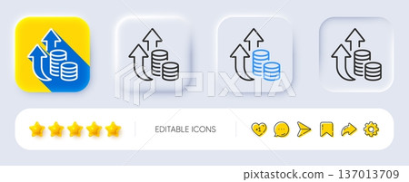 Inflation line icon. Neumorphic, Flat shadow, 3d buttons. Growth or Increase price sign. Change money symbol. Line inflation icon. Social media icons. Vector 137013709