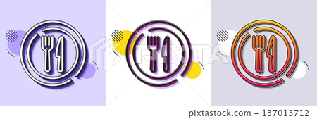 Food line icon. Halftone dotted pattern. Gradient icon with grain shadow. Dish plate with fork and knife sign. Eat at restaurant symbol. Line food icon. Various designs. Vector Food line icon. Halftone dotted pattern. Gradient icon with grain shadow. Dish plate with fork and knife sign. Eat at restaurant symbol. Line food icon. Various designs. Vector 137013712