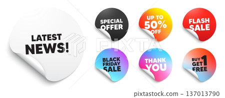 Latest news sticker tag. Special offer paper price tags. Latest news tag. Media newspaper sign. Daily information symbol. Discount, black friday sticker. Promo banner. Vector Latest news sticker tag. Special offer paper price tags. Latest news tag. Media newspaper sign. Daily information symbol. Discount, black friday sticker. Promo banner. Vector 137013790