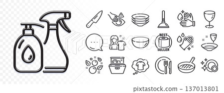 Cleaning liquids, Dish and Clean dishes line icons for web app. Glare of light effect. Message icon. Pack of Bowl dish, Dont touch, T-shirt pictogram icons. Dishwasher, Grill pan, Glass signs. Vector Cleaning liquids, Dish and Clean dishes line icons for web app. Glare of light effect. Message icon. Pack of Bowl dish, Dont touch, T-shirt pictogram icons. Dishwasher, Grill pan, Glass signs. Vector 137013801