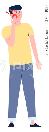 Toothache suffering. Man with dental pain color icon Toothache suffering. Man with dental pain color icon 137013935