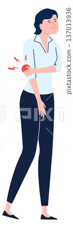 Elbow pain color icon. Woman suffer from hand joint ache Elbow pain color icon. Woman suffer from hand joint ache 137013936