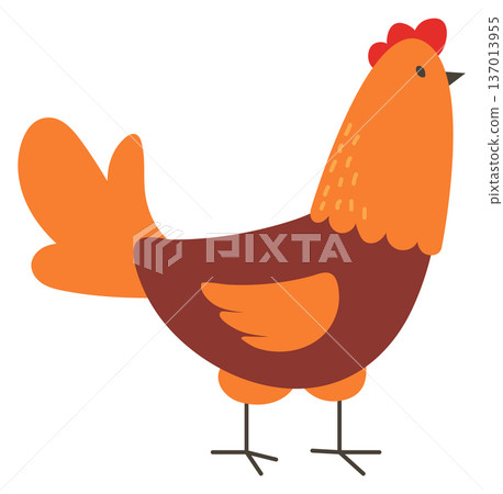 Rooster color drawing. Happy farm animal icon Rooster color drawing. Happy farm animal icon 137013955