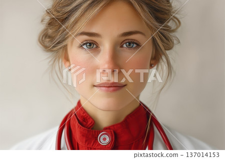 Portrait of a Confident Young Female Medical Professional, displaying assurance and care Portrait of a Confident Young Female Medical Professional, displaying assurance and care 137014153