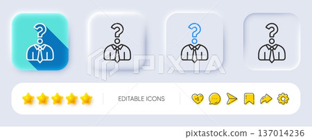 Business head hunting line icon. Neumorphic, Flat shadow, 3d buttons. Question sign. Human resources symbol. Line hiring employees icon. Social media icons. Vector Business head hunting line icon. Neumorphic, Flat shadow, 3d buttons. Question sign. Human resources symbol. Line hiring employees icon. Social media icons. Vector 137014236