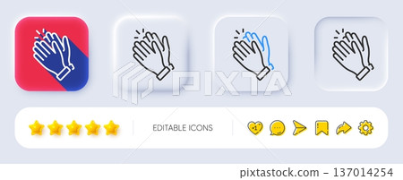 Clapping hands line icon. Neumorphic, Flat shadow, 3d buttons. Clap sign. Victory gesture symbol. Line clapping hands icon. Social media icons. Vector 137014254